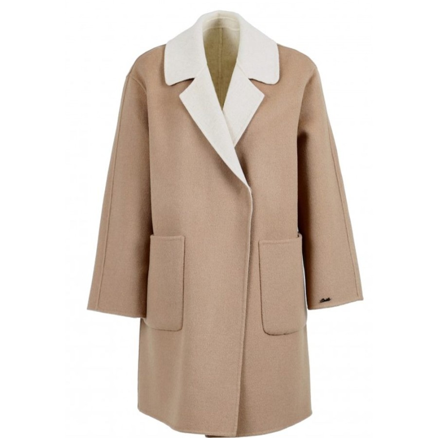 Women OAKWOOD  | Magdalena Taupe - Short Reversible Wool Coat