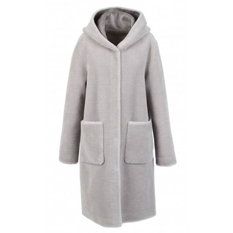 Women OAKWOOD  | Angelique Grey - Faux Shearling Reversible Hooded Coat