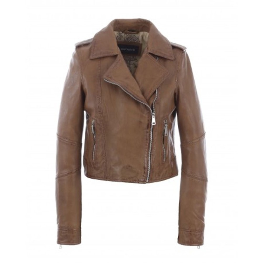 Women OAKWOOD  | Alizee Cognac - Short Genuine Leather Jacket With Washed Effect